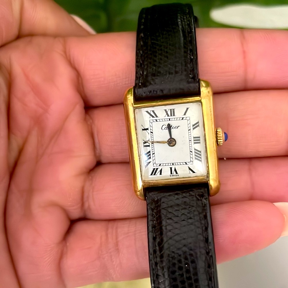 Cartier Vintage Must Tank Vermeille Women's Wristwatch Leather Belt Gold Watch